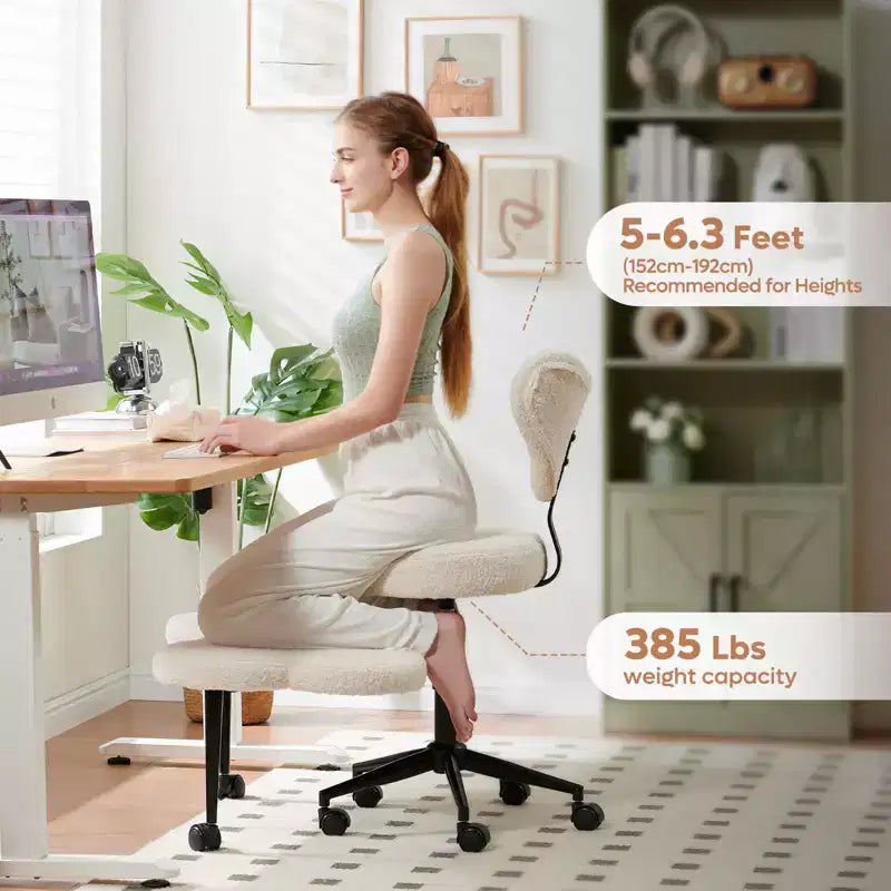 Pinmoco ergonomischer Bürostuhl mit gekreuzter Sitzfläche, höhenverstellbarer Meditationsstuhl, um 360° drehbar, Lordosenstütze, Arbeits- und Bürostuhl, ADHD-Stuhl