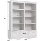 64 H Bücherregale und Bücherschränke, Bücherregal mit 3 Aufbewahrungsschubladen, 4 Ebenen, doppelt breit, offene Ablage für Büro und Wohnzimmer