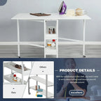 Table de bricolage réglable en hauteur avec étagères de rangement, table de découpe pliante mobile pour bureau à domicile, salle de couture ou atelier créatif