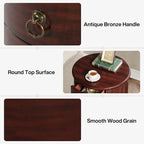 No Assembly Solid Wood End Table, Vintage Round Side Drawers Table