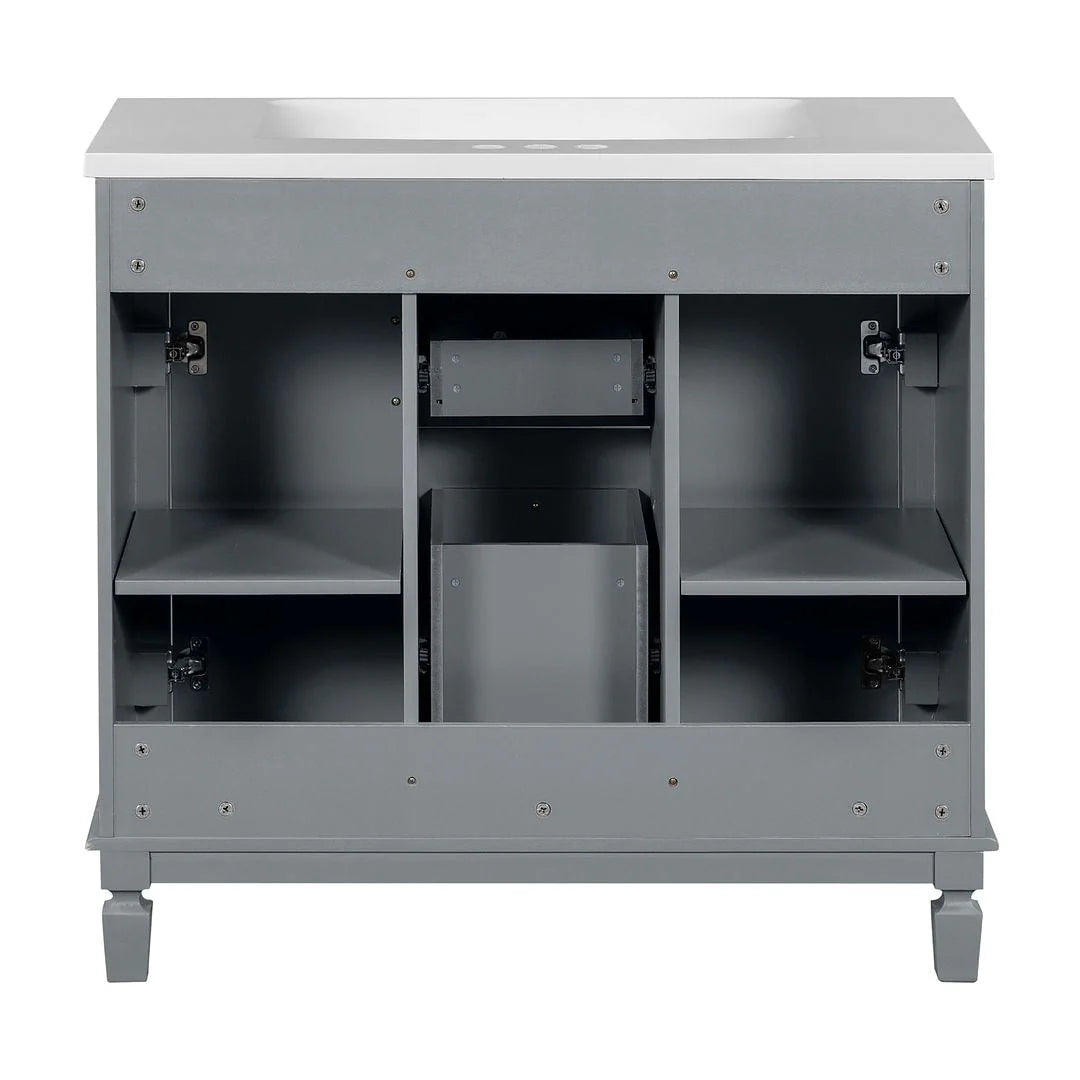 Meuble-lavabo moderne de salle de bains de 36 po avec vasque sur plan, armoire à miroir, 2 portes et 2 tiroirs