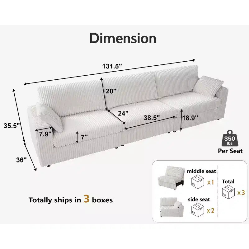 Dyonery Modular Corduroy Sectional Sofa with Washable Covers
