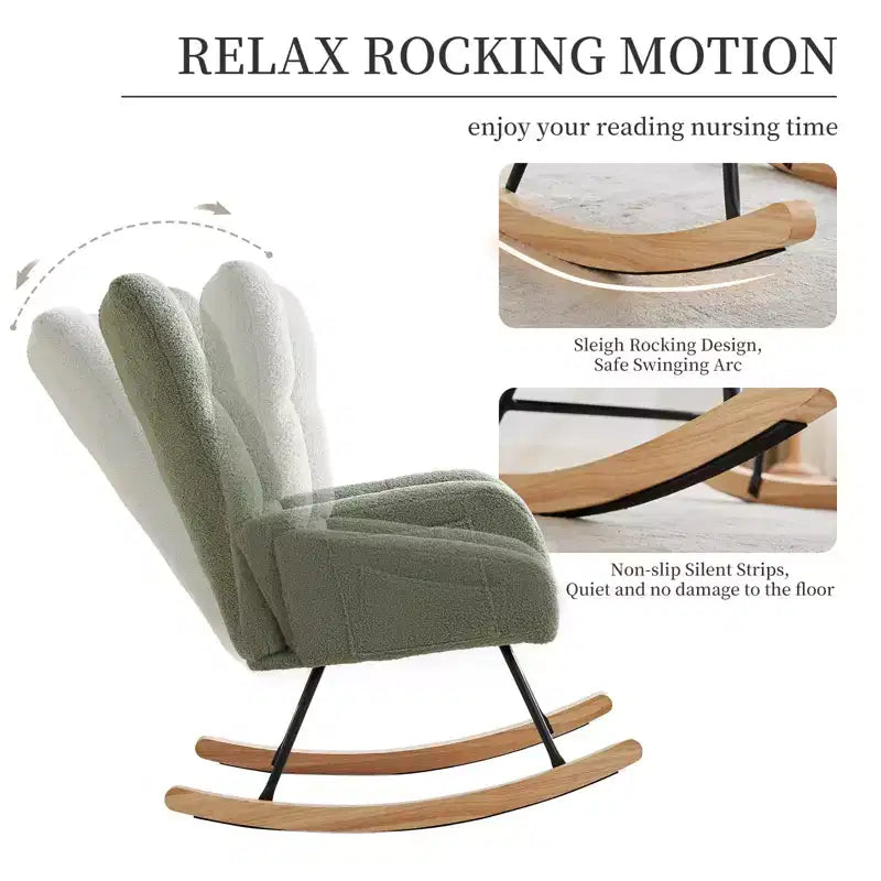 Nursery Rocking Chair, Living Room Glider Rocker for Breastfeeding, Comfy Accent Chairs for Bedroom, Plush Teddy Upholstered Armchairs Indoor