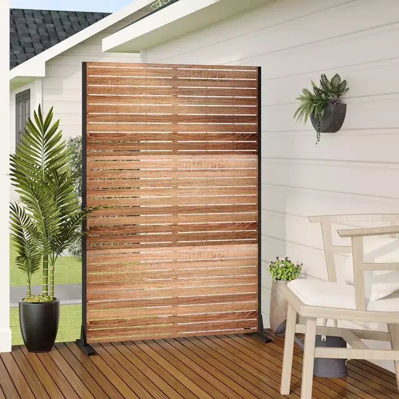 MAYEERTY 72 inch Room Divider with Galvanized Frame Wood Gain Privacy Screen Garden Fence Patio Beige