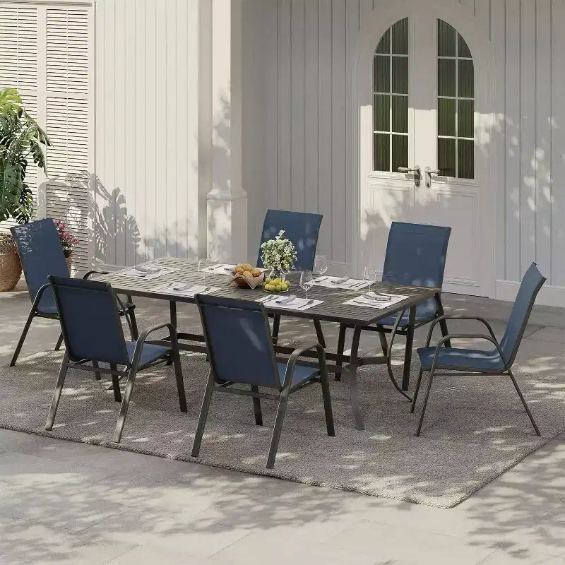 Chaises de patio, ensemble de 4 ou 6 chaises de salle à manger d’extérieur empilables, légères et résistantes à toutes les intempéries, en textilène, avec accoudoirs, pour jardin et terrasse de piscine