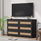 Rattan-Kommode fürs Schlafzimmer mit 6 Schubladen, 119 cm breite moderne Kommode im Landhausstil, Holzschrank mit Stauraum-Organizer für Kleiderschrank, Wohnzimmer und Flur
