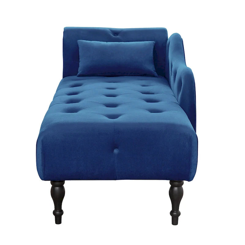 Chaise longue moderne de 60,6 po, capitonnée en velours avec boutons, pieds en bois massif et clous décoratifs