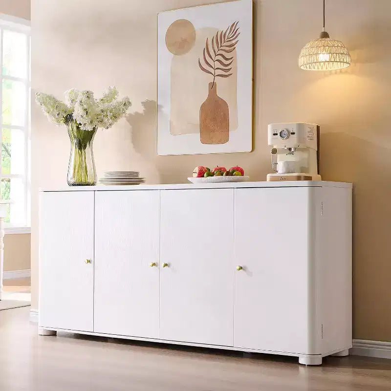 Kitchen Buffet Sideboard Cabinet with 4 Doors and Shelves, Modern Large Sideboard Buffet Storage Cabinet, 66 Coffee Bar Storage Cabinet