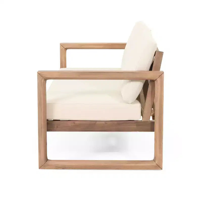 Ensemble de mobilier de patio en bois d’acacia, ensemble d’extérieur avec table basse et coussins moelleux pour jardin, véranda et balcon, beige - Merax