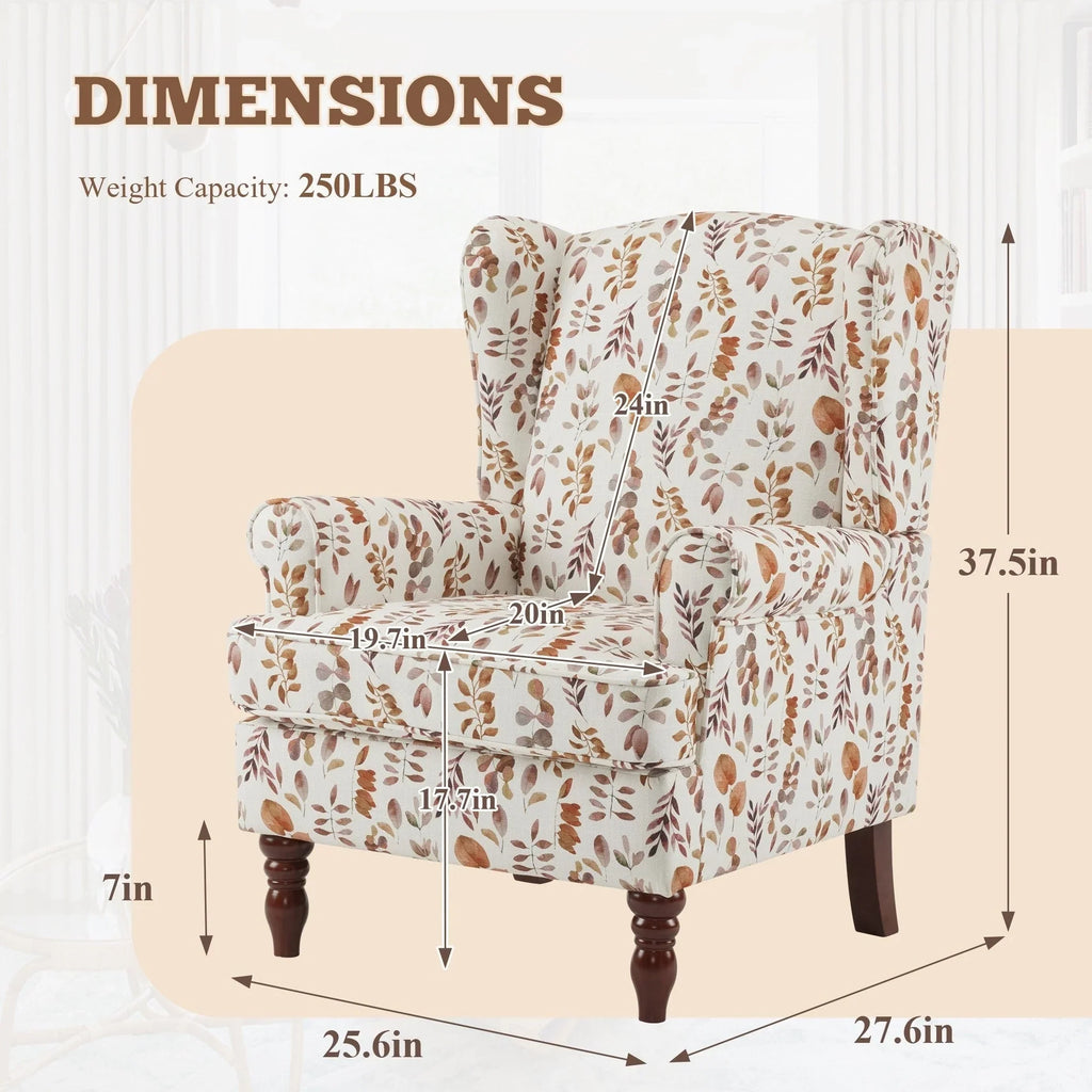 Erommy moderne accentstoel, fauteuil met hoge rugleuning, gestoffeerde stoffen fauteuil met knopen en houten poten voor de woonkamer