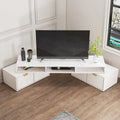 Meuble TV d'angle moderne blanc à 2 tiroirs avec rangement ouvert