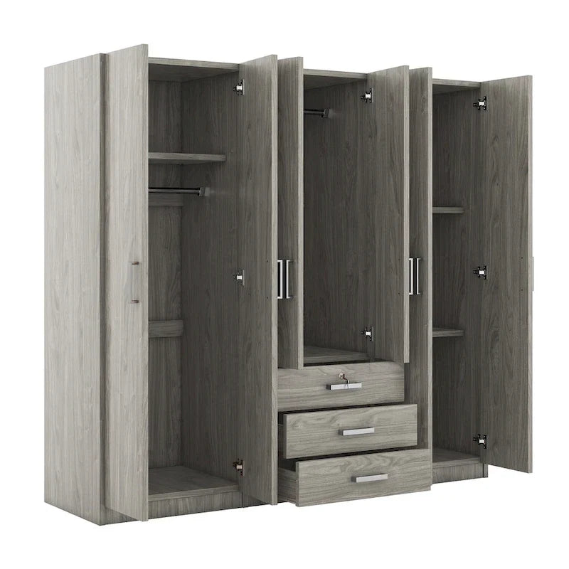 Armoire de rangement en bois à 6 portes avec 3 grands tiroirs pour chambre