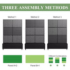 MAYEERTY Planter Box with Trellis Iron Black Parallel Line 01 Louvered Classic Combined Style 72x47x16in 3-Piece Set