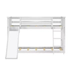 Twin Over Twin Low Bunk With Easy Slide & Black & White Farmhouse Curtain