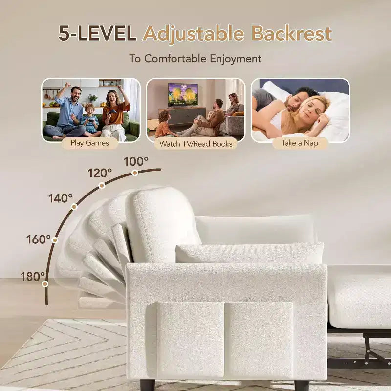 Dyonery 3-in-1-Schlafsofa, ausziehbares Schlafsofa mit Seitentasche und verstellbarer Rückenlehne, werkzeuglose Montage, klappbares Loveseat