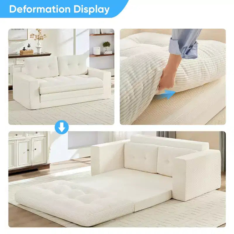 Mjkone 71' 2-in-1 slaapbank, opvouwbare loveseat met geribde stof en knopen, ruimtebesparend