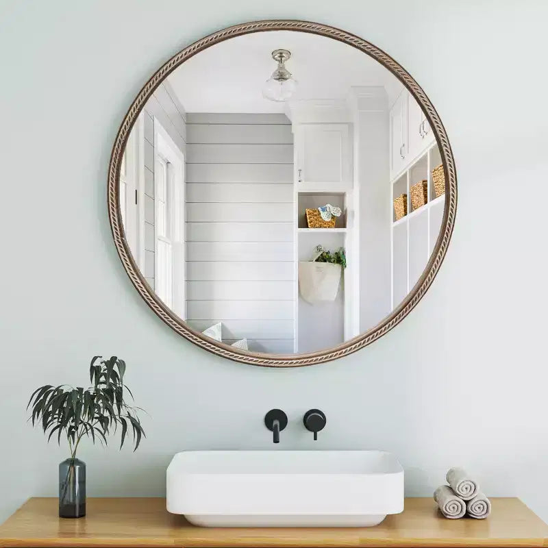 GDFStudio Norvyn 23.6 Round Wall Mirror with Sliding Storage Cabinet