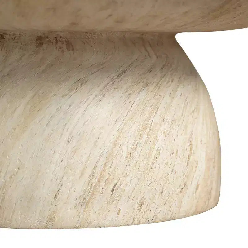 Table basse ronde à piédestal en fiberstone, table d’appoint sculptée pour intérieur et extérieur avec patins antidérapants