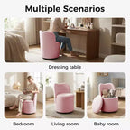 Chaise de coiffeuse pivotante avec rangement, tabouret rond rembourré avec dossier, fauteuil tonneau d’appoint doux et rembourré pour chambre et salon
