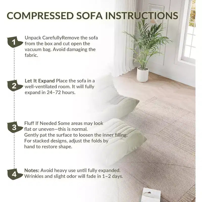 Übergroßes Fireside-Sitzsacksofa mit Hocker, haustierfreundlicher Kunstveloursleder-Loveseat für Wohnzimmer oder Büro, keine Montage erforderlich