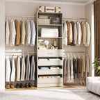 Besiost Holz-Kleiderschrank-Organizersystem für 1,2–2,7 m mit 4 Schubladen, 4 Kleiderstangen und Regaltürmen