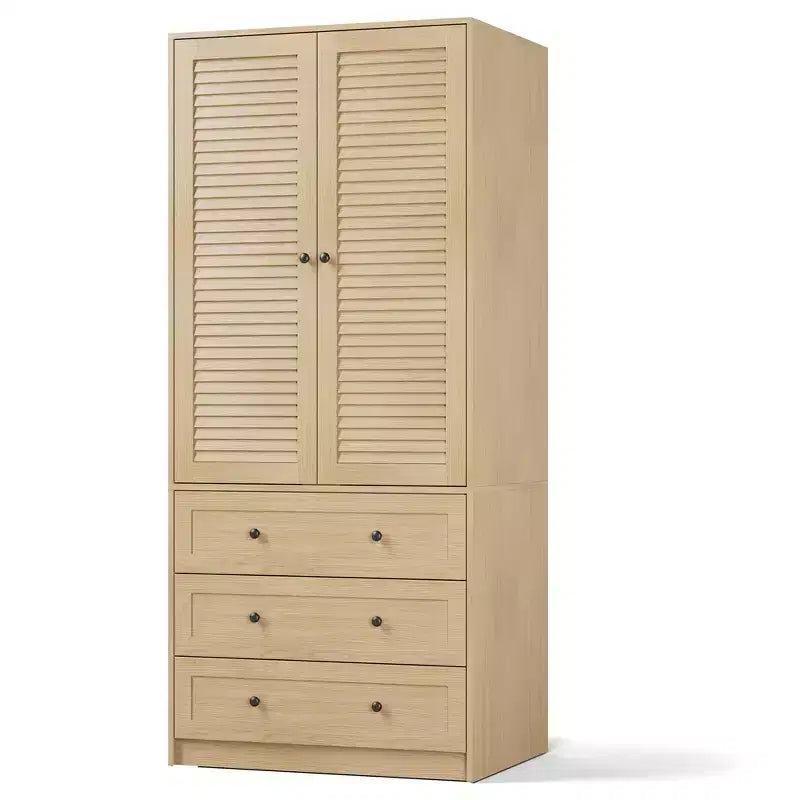 Armoire-penderie COZONY avec 3 tiroirs et 2 portes, meuble de rangement moderne en bois pour chambre, grande armoire blanche sur pied