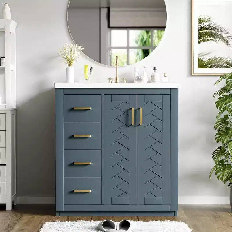30 Einzelwaschbecken-Badezimmerwaschtisch mit Unterschrank und 3 Schubladen - Schwarz / Blau / Grün / Indigo / Weiß