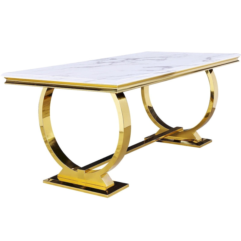 Table de salle à manger moderne avec piètement en U en métal inoxydable