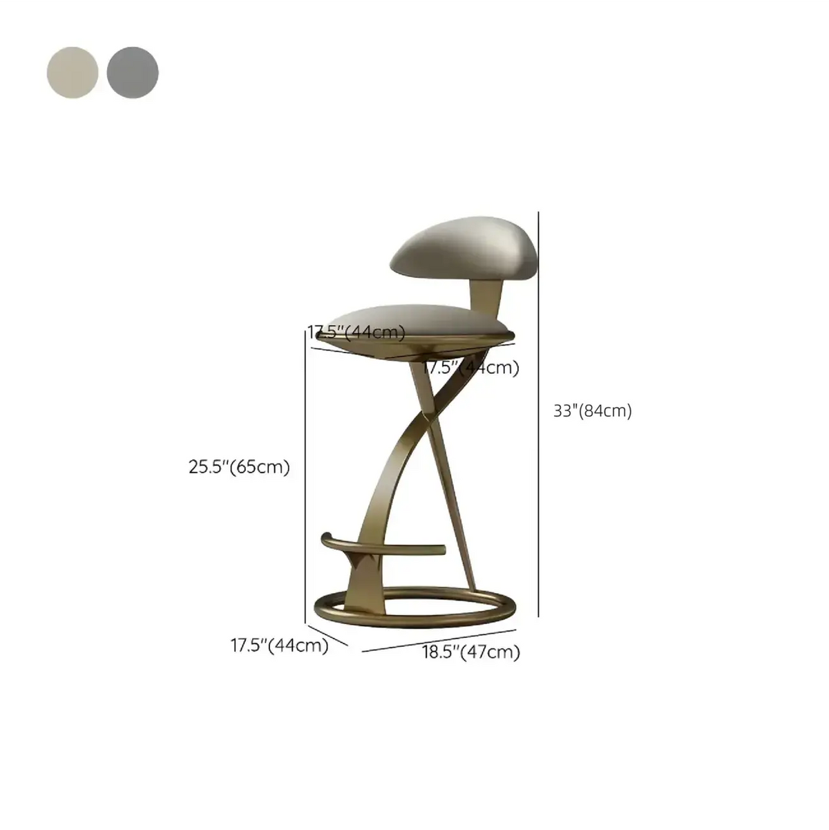 Tabouret de bar élégant en cuir beige avec structure métallique dorée