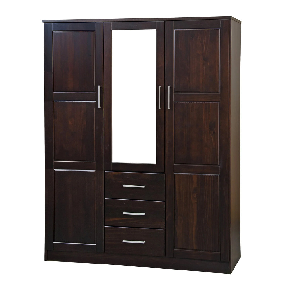 Palace Imports Cosmo kledingkast met 3 deuren, 100% massief hout, met deuren van massief hout of spiegelglas