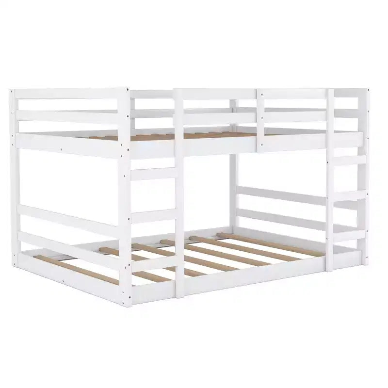 Lit superposé bas, lit superposé en bois au ras du sol avec échelle, lit superposé avec barrières de sécurité complètes