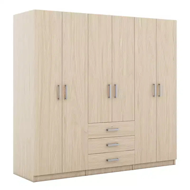 Houten kledingkast met 6 deuren en laden voor de slaapkamer