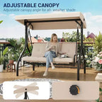 Balançoire d’extérieur convertible 2-en-1 pour 3 personnes avec auvent réglable, lit balançoire de terrasse avec support, coussins épais et porte-gobelets, pour jardin, cour et porche