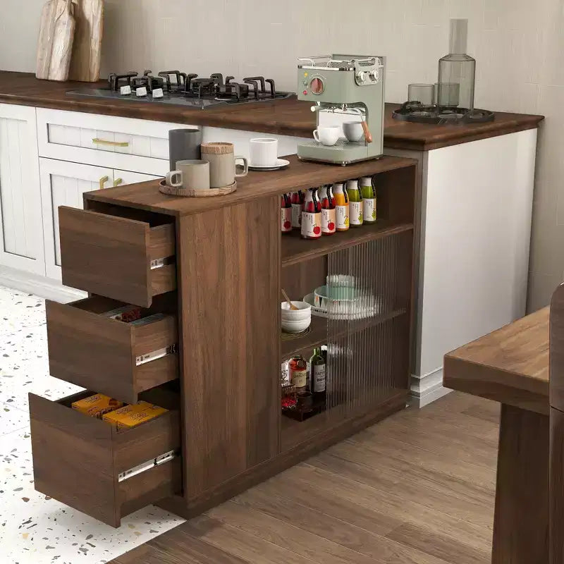 GDFStudio Hikaru moderne Anrichte mit Schiebetüren aus Glas und Schubladen