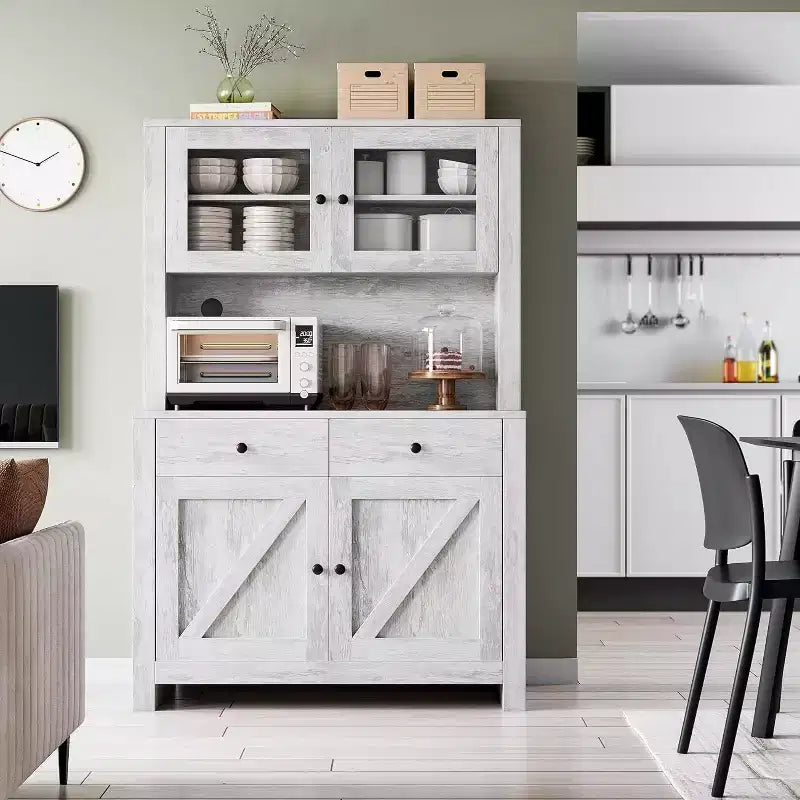 Meuble garde-manger de cuisine avec support pour micro-ondes, vaisselier avec buffet et étagères réglables, pour la cuisine et la salle à manger