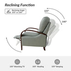 Alex moderner Relaxsessel im Mid-Century-Stil aus echtem Zigarrenleder mit manueller Verstellung und geschwungenen Holzarmlehnen