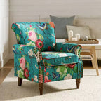 Fauteuil traditionnel Araceli en bois, rembourré à motif floral, avec dossier à oreilles et bordure cloutée| ART OF LIVING DESIGNS