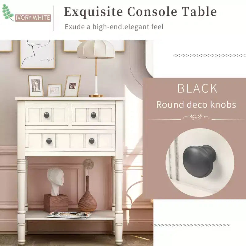 Smalle consoletafel van 60,2 cm met 3 laden en plank, sofatafel voor kleine entrees of woonkamers