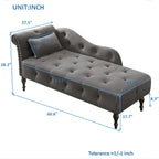 Chaise longue moderne de 60,6 po, capitonnée en velours avec boutons, pieds en bois massif et clous décoratifs