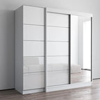 Armoire à 2 portes avec miroir, façade en verre, pour 2 personnes (gris / noir / blanc)