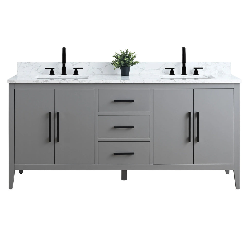Vanity Art 72 badkamermeubel met dubbele wastafel en blad van composietmarmer