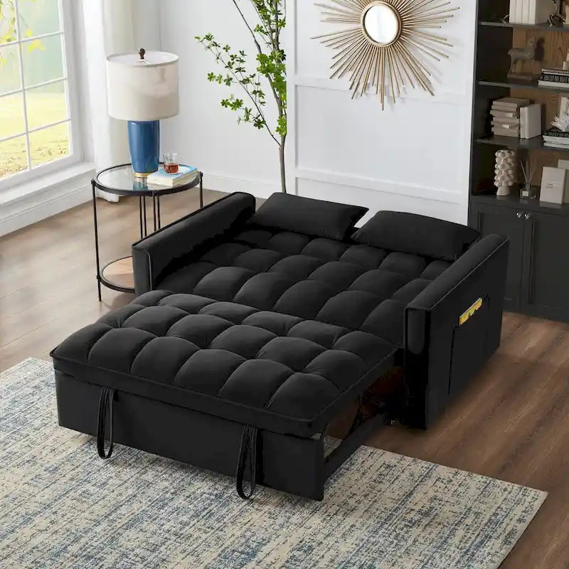 Loveseat-Schlafsofa 4-in-1 mit Armlehnen und Aufbewahrungstaschen, multifunktionales getuftetes Ausziehsofa mit verstellbarer Rückenlehne