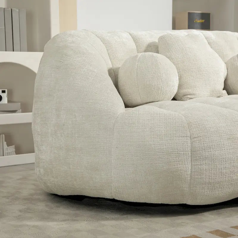 Weißer, 63,78 Zoll großer, mit Chenille bezogener Loungesessel mit hochdichtem Schaumstoff
