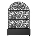 MAYEERTY 72x47 zwarte gebogen ijzeren plantenbak met trellis, decoratief tuinscherm van 3 delen voor terras en balkon