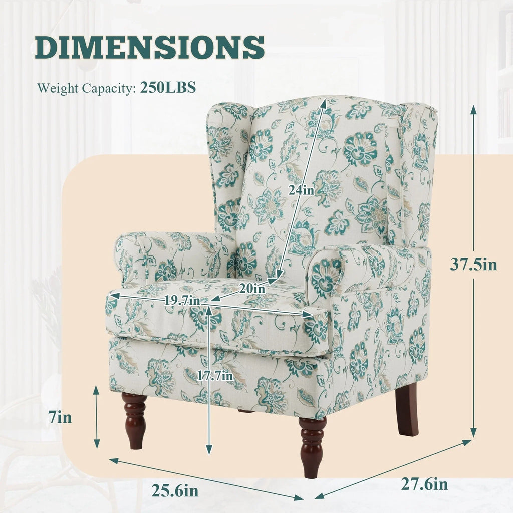 Erommy moderne accentstoel, fauteuil met hoge rugleuning, gestoffeerde stoffen fauteuil met knopen en houten poten voor de woonkamer