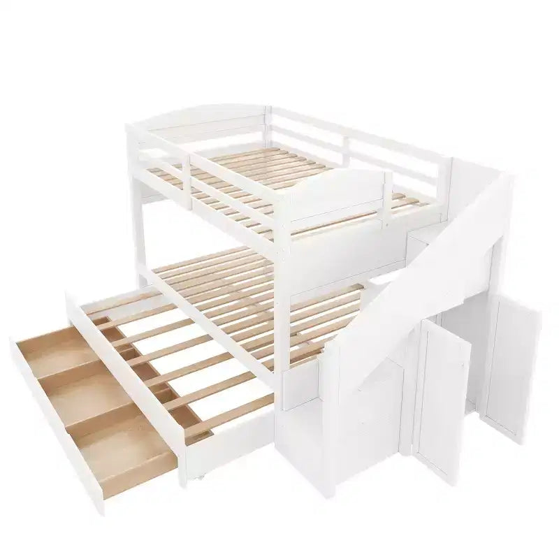 Cadre de lit superposé Whisen Twin XL avec lit gigogne, rangement, escalier de rangement en bois massif, armoire et 3 tiroirs, pour enfants