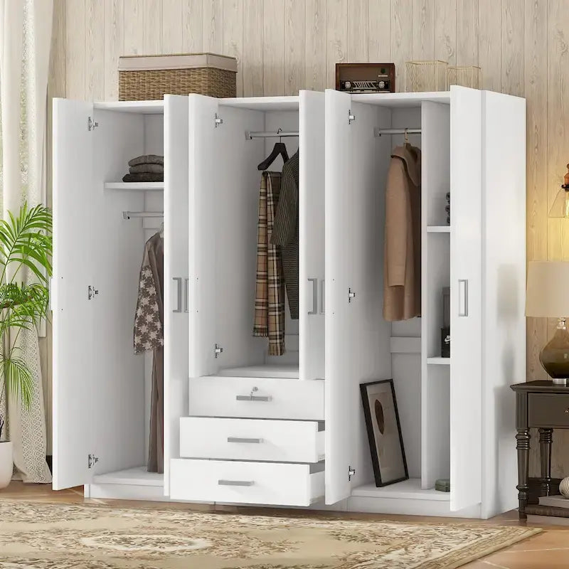 Armoire de rangement en bois à 6 portes avec 3 grands tiroirs pour chambre