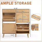Meuble à chaussures Karl Home avec panneau en rotin, 2 tiroirs et 4 tiroirs basculants, en panneaux de particules, largeur 41,34 W