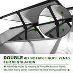 VEIKOUS Aluminum Walk-In Garden Greenhouse Kit with Adjustable Roof Vent and Lockable Door Grey