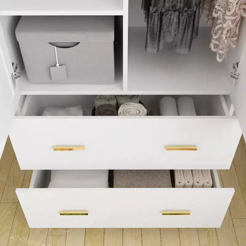 Hitow Kleiderschrank mit Doppelschublade, Spiegeltüren und zoniertem Stauraum